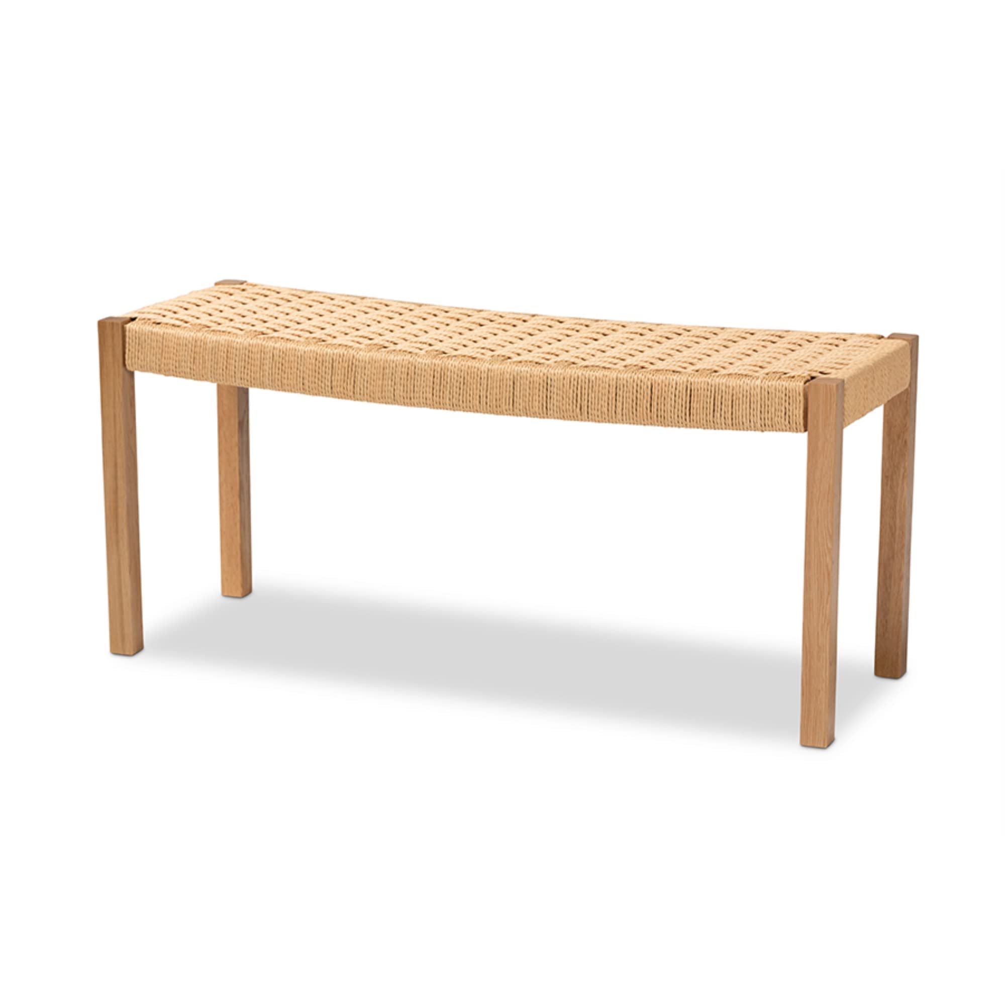 Baxton Studio Pacari Rustic Transitional Oak Brown Finished Wood and Hemp Accent Bench