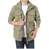 Mens Safari Jacket Hooded Outdoor Military Cargo Jacket Casual Lightweight Windproof Multi Pocket Fishing Hiking Coat