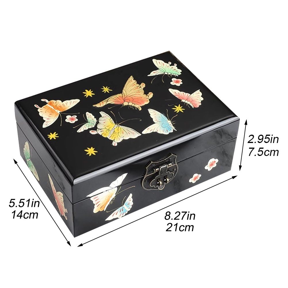 Caja De JoyeríA De Madera De Estilo Chino Caja De Almacenamiento De Laca Brillante con Empuje Antiguo Joyero De Madera Retro Vintage Regalo De Boda