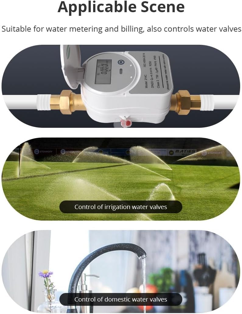 Tuya Zigbee - Medidor ultrasónico de agua fría con válvula inteligente, medidor de flujo de 15/20 mm para una medición precisa, seguimiento preciso del uso del agua compatible con la aplicación Tuya