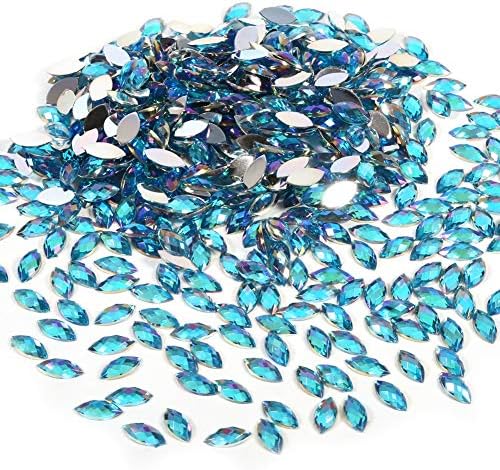 ViaGasaFamido 500Pcs Horse Eye Crystal Rhinestone, Flat Back Horse Eye Shape AB Gems Acrylic Rhinestone for DIY Costume Clothes Making 7 x 15mm(White)