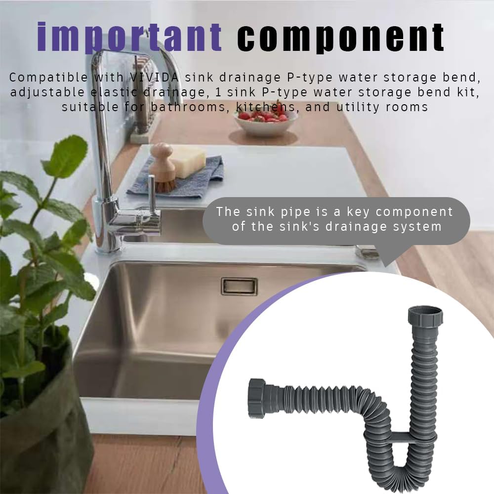 1-1/2 Flexible Sink Drain Pipe Hose,Adjustable Elastic Drain,8.66"-29.53" Expandable Flexible P Trap for Bathroom and Kitchen, Under Sink Plumbing,Sink Drain Hose