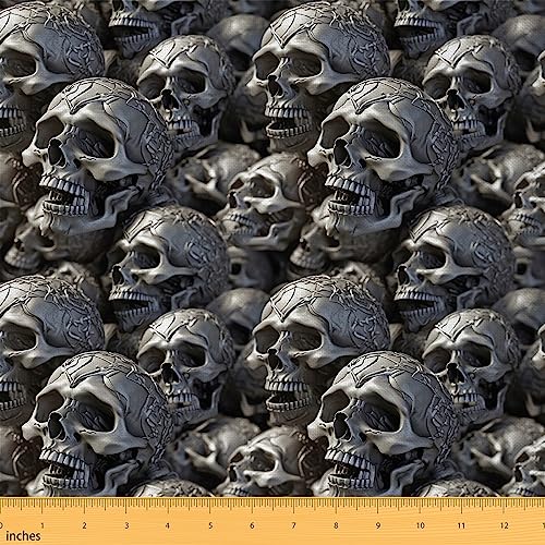 Sugar Skull Upholstery Fabric for Chairs Kids Gothic Skeleton Fabric By The Yard Halloween Themed Waterproof Outdoor Women Men Decor Bones Grey Outdoor 3 Yards (L276*W150cm)…