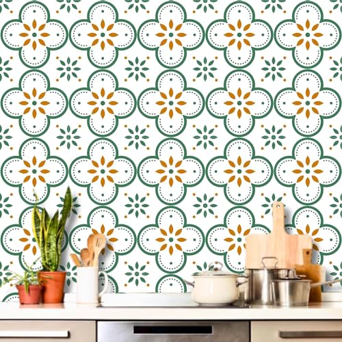 Image of Moroccan Tile Stickers | Waterproof Self Adhesive Peel & Stick Tile Decals for Kitchen Backsplash, Bathroom Wall, Floor, Furniture & Glass (6x6 Inch, Design 32)
