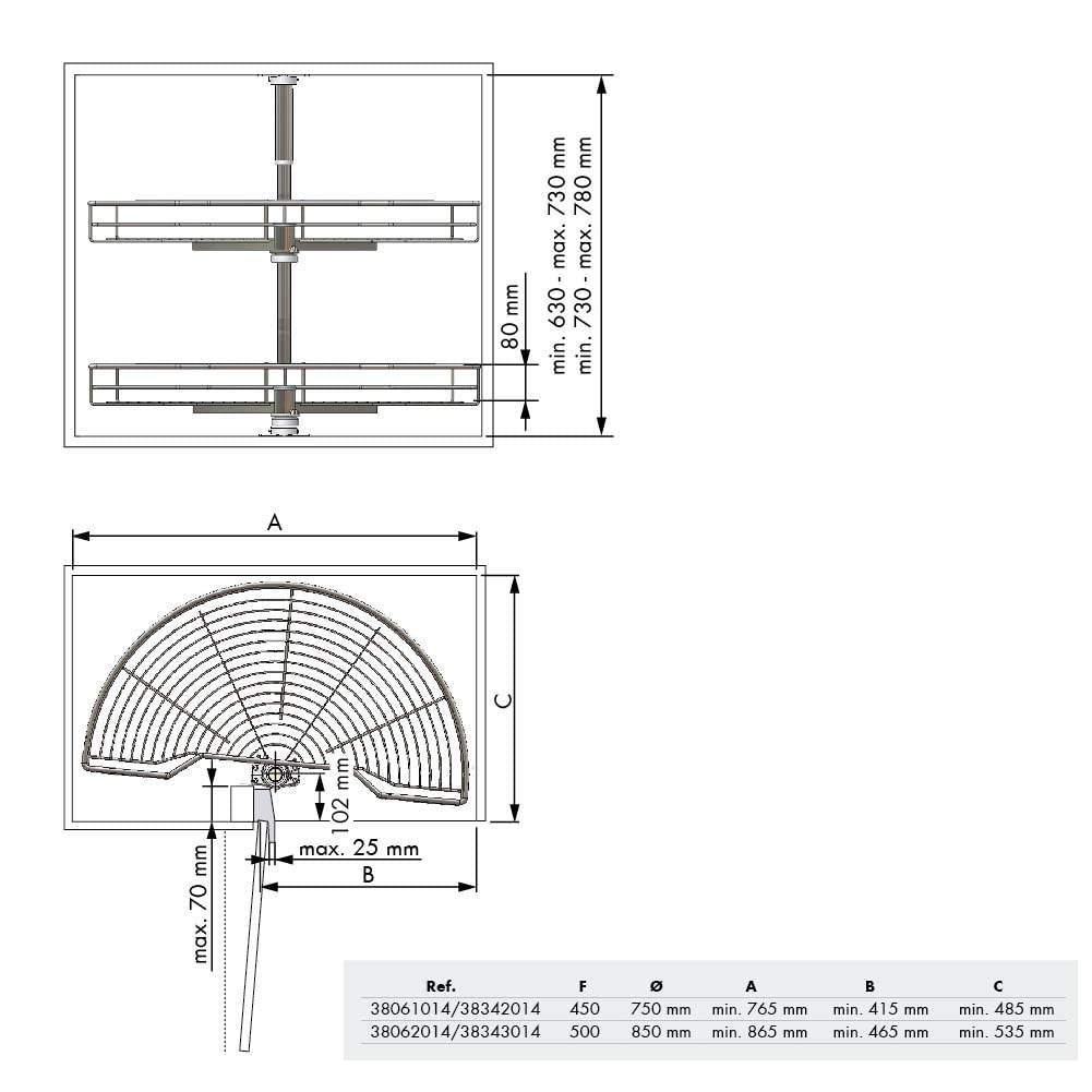 Menage Confort Vassoio per angolo da cucina, metallo, larghezza porta 450 mm/alto prodotto 630-730 mm