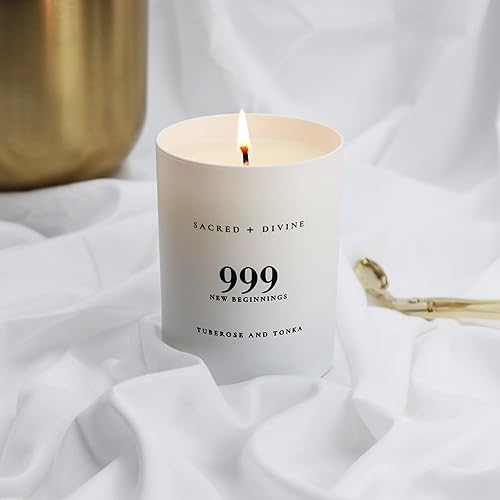 Miniatura 6 de Vela perfumada de intención de 999 "New Beginnings, Tuberose y Tonka, vela de manifestación del número de ángel, vela de aromaterapia de coco de