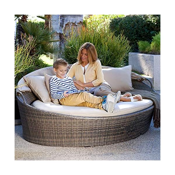 Patio Daybed Furniture,Outdoor Lawn Backyard Poolside Garden Round Sofas with Retractable Canopy Tent, Leisure Wicker Chair,Wicker Rattan Round Daybed, Seating Cushioned Seats - Image 4