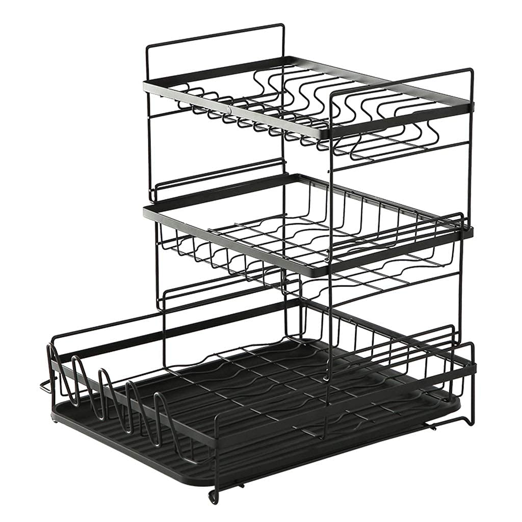 YUOdtuDX draining rack, Dish Drying Rack 3-Tier Plating Kitchen Countertop Shelf Organizer with Utensil Holder/Drain Board/White
