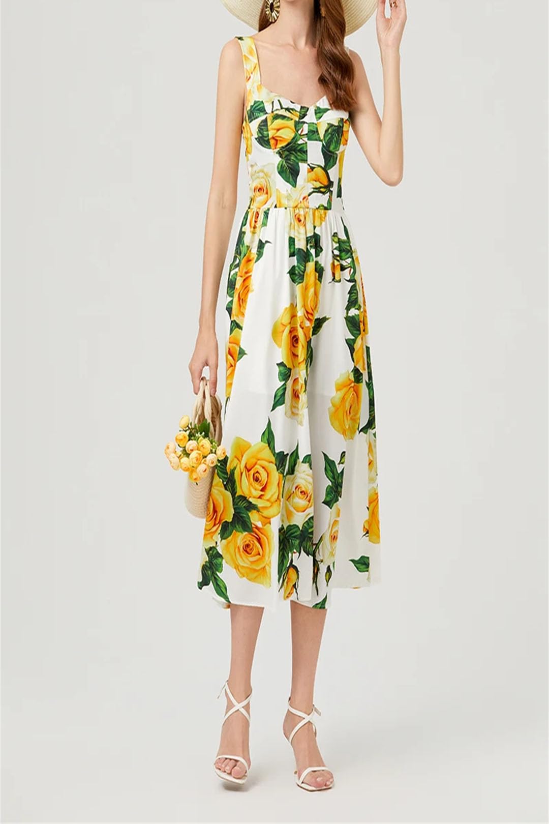LNNSHX Mujer Verano Estampado Floral Vacaciones Midi Vestido Largo Correas Elástico Sin Espalda