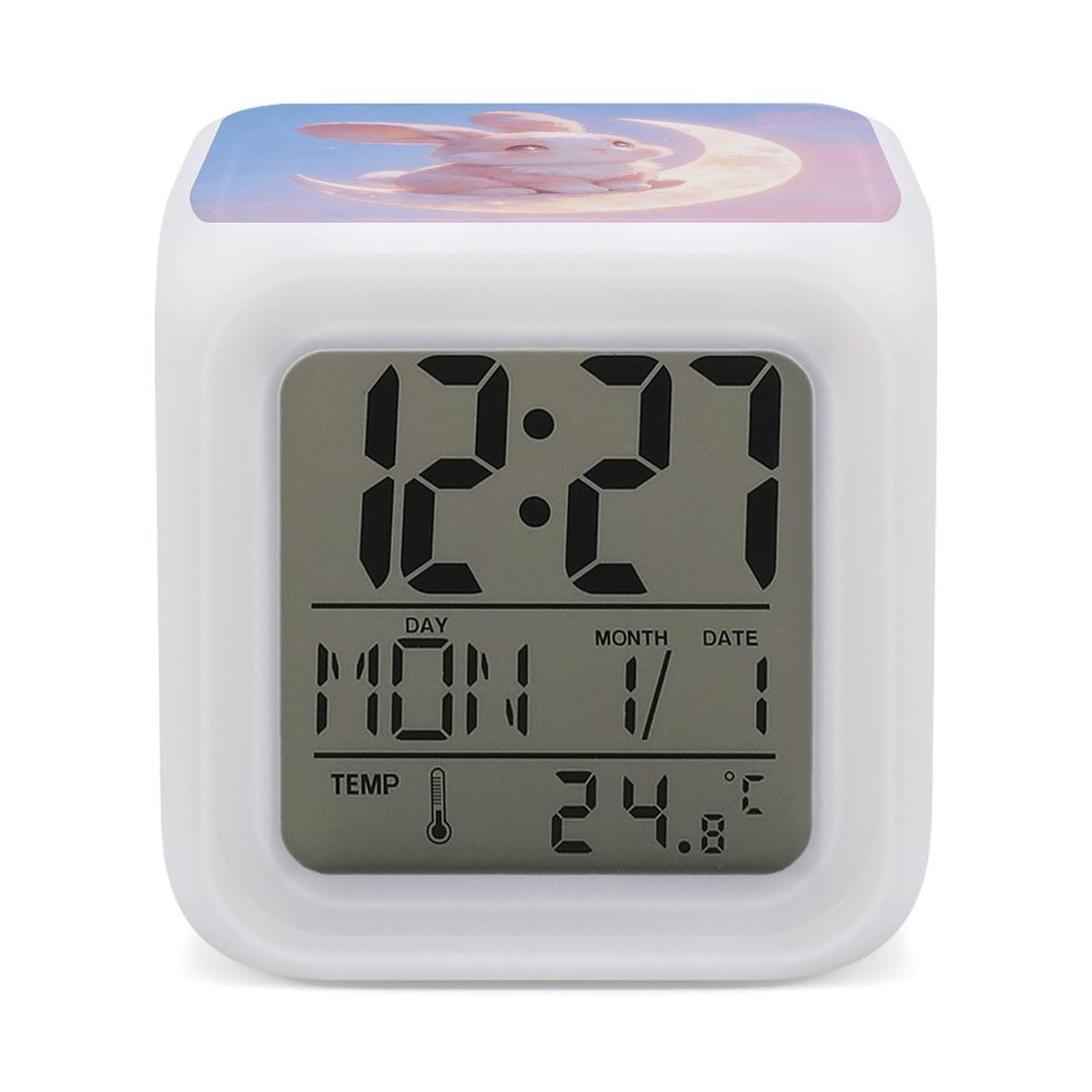 Reloj digital de despertador infantil con luz LED de colores y visualización de temperatura