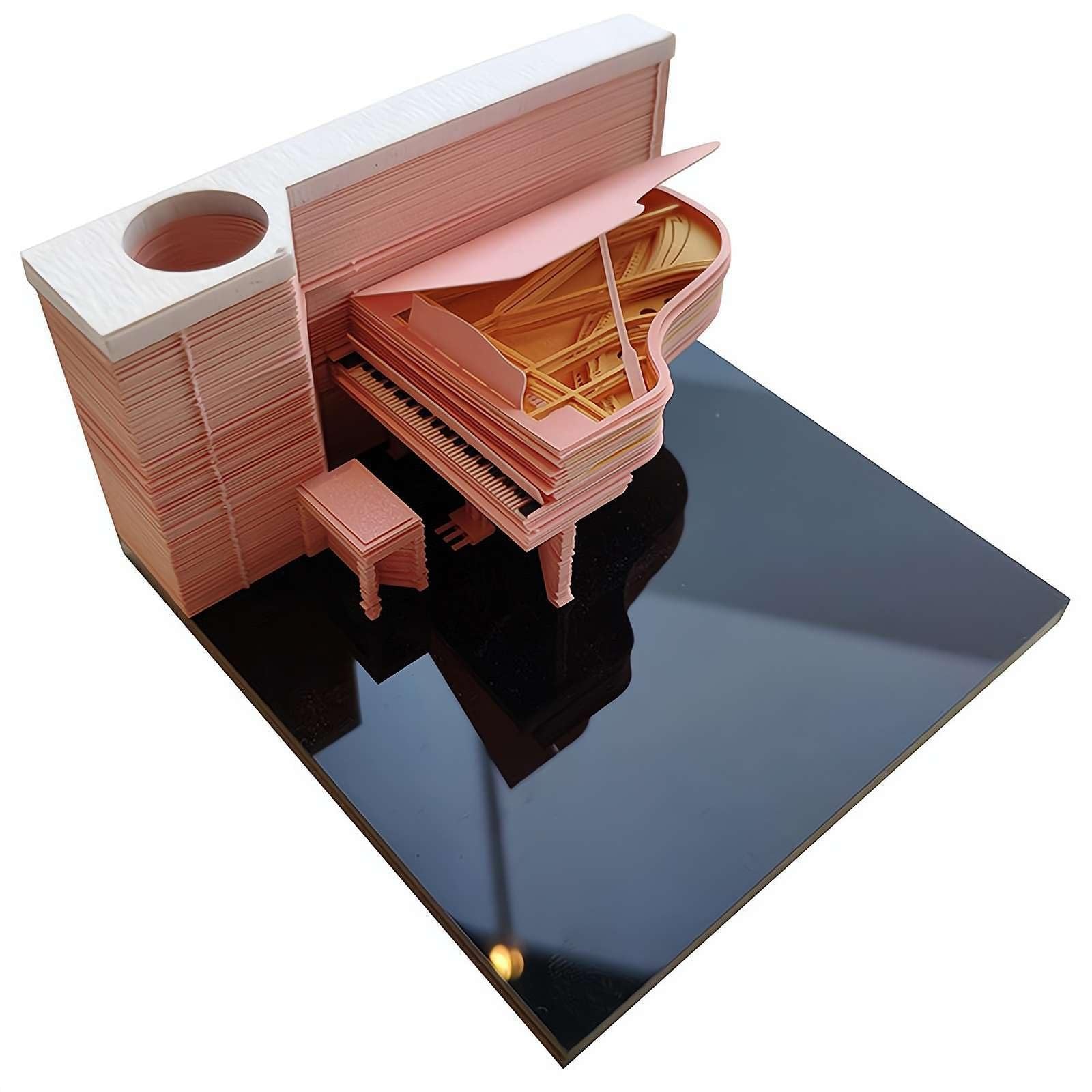 Notes samoprzylepny 3D Paper Sculpture Art, Odrywany kalendarz Fortepian Kalendarz 2025 Notatnik 3D Pad prezentowy Artykuły biurowe Wygodne naklejki Bloki noworoczne(Piano,Pink)