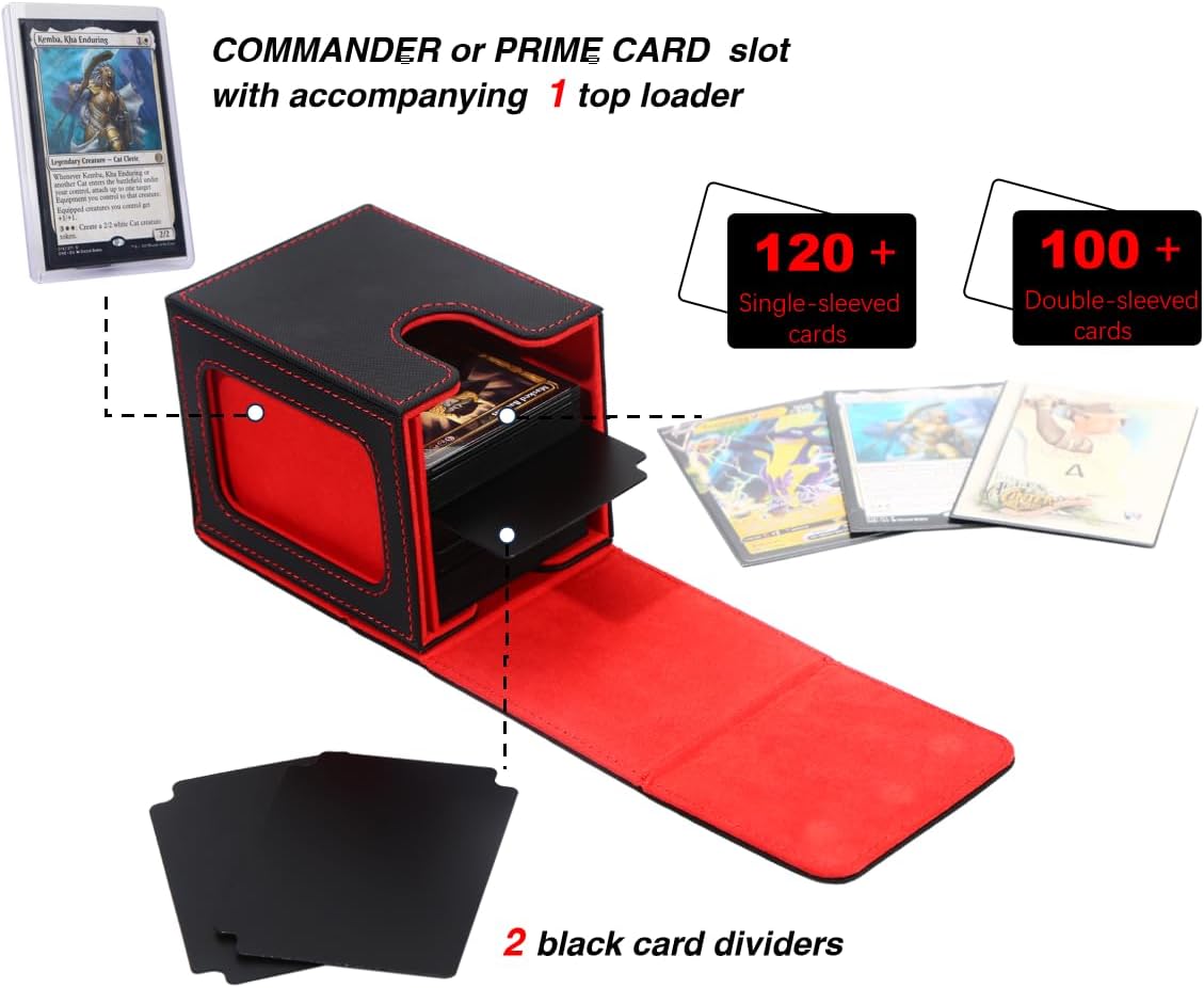 Venssu MTG Deck Box for Commander Display,Card Deck Box Fits 100 Double Sleeved Cards, TCG Card Storage Box (Purple and Green, 1 window)