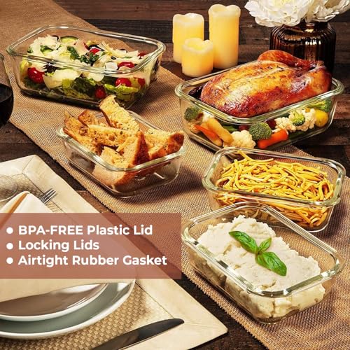 Image of Razab 4 PC 1860ml / 63 Oz / 8 Cups Large Glass Food Storage Containers with Lids - Glass Meal Prep Containers for Roasting & Storing Leftover, Lunch Container with Lids, Microwave & Oven Safe