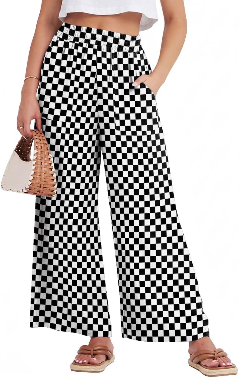 GRECERELLE Women Elastic High Waisted Wide Leg Pants Woman Casual Palazzo Trousers