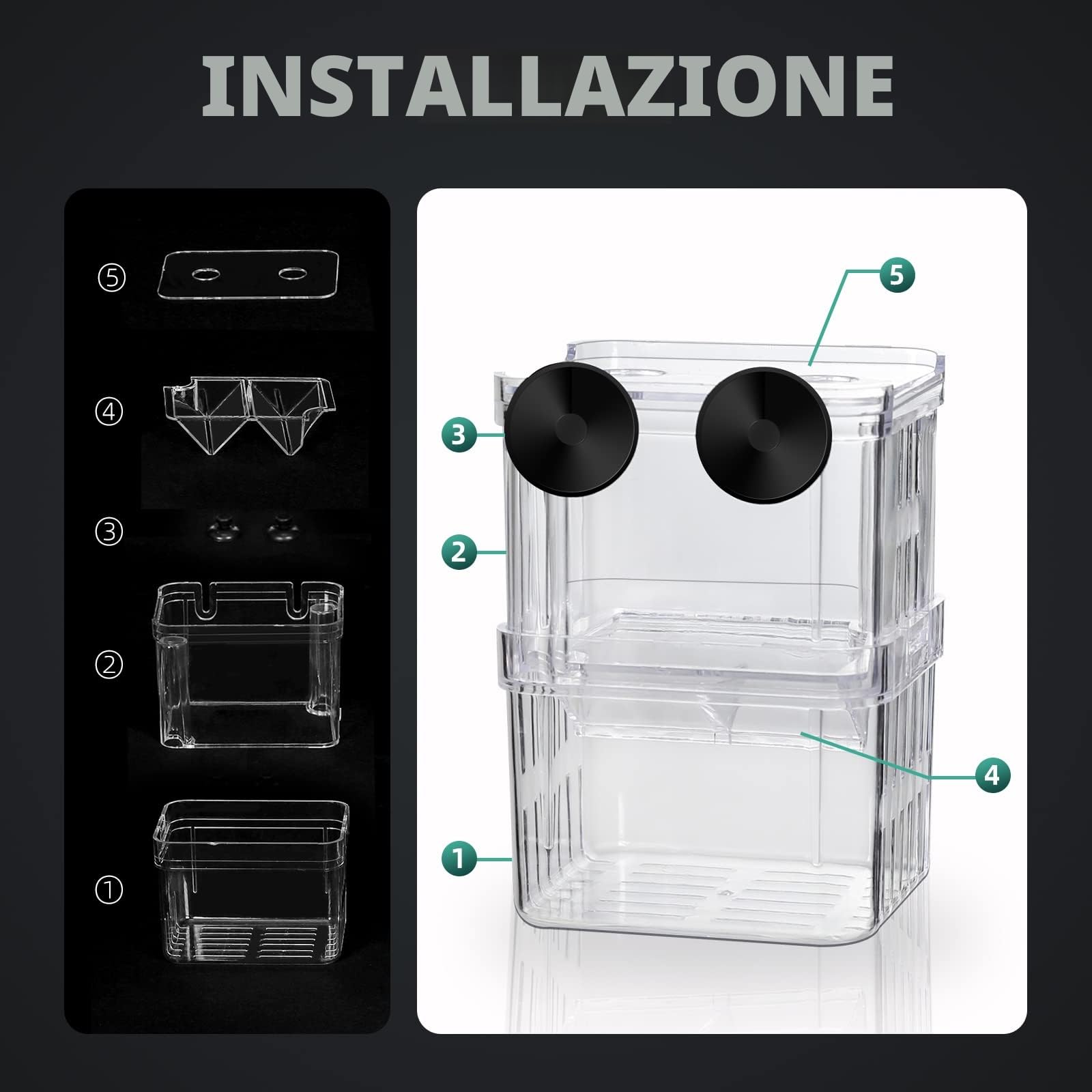 Acquario Serbatoio di Incubatore, Scatola di allevamento di dell'incubatore della scatola, con scomparto isolante accessori per piccoli pesci, gamberetti, pesci pagliaccio, guppy (M)