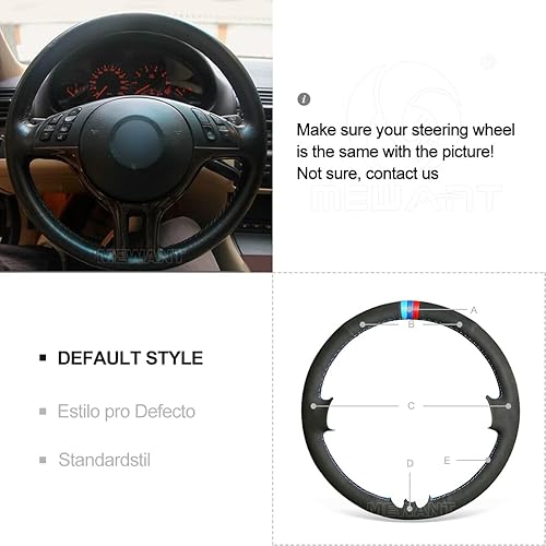 Miniatura 2 de MEWANT Cubierta de volante de gamuza negra cosida a mano para BMW Serie 3 E46 E46 X5 E53 DIY protector de dirección
