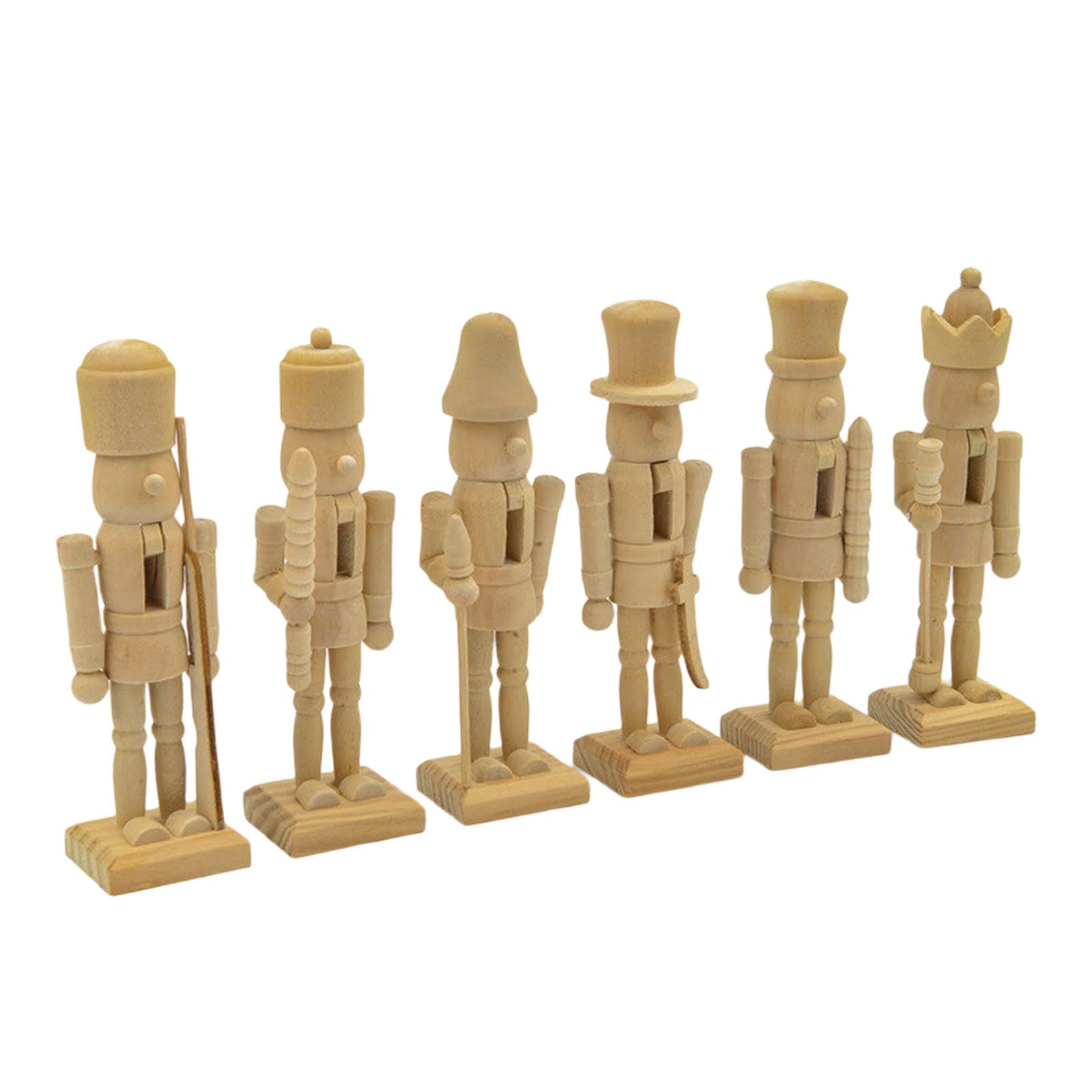 carotoe 6 Natural Wood Nutcrackers Unfinished Christmas Ornaments for Home Craft Projects & Decor Unpainted Nutcrackers DIYer Set
