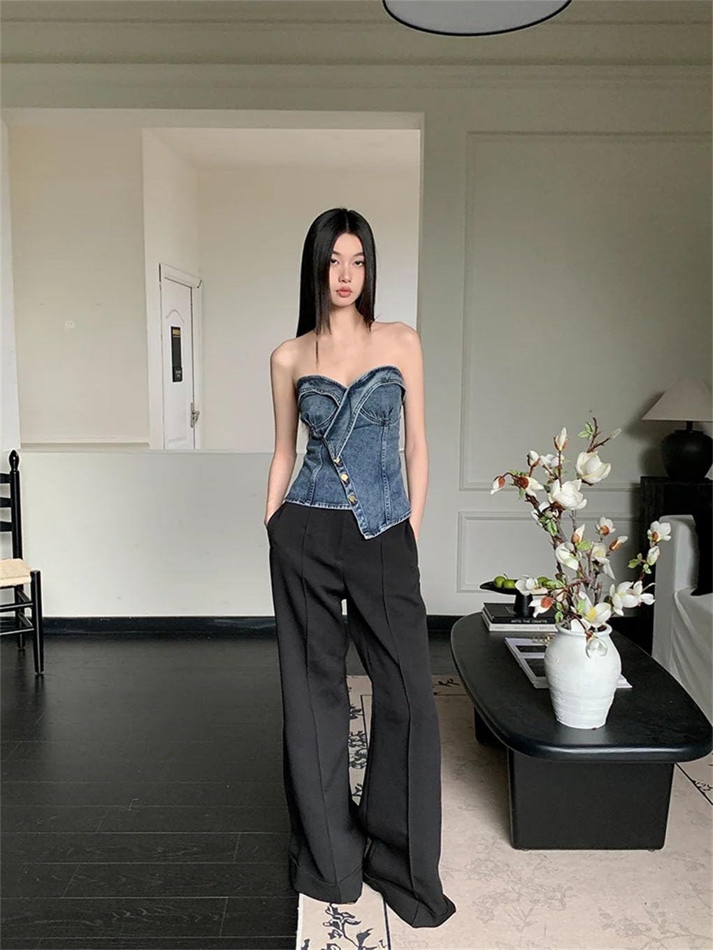 Dżinsowy gorset bez ramiączek dla kobiet odzież tank vintage camis top Versatiel ubrania