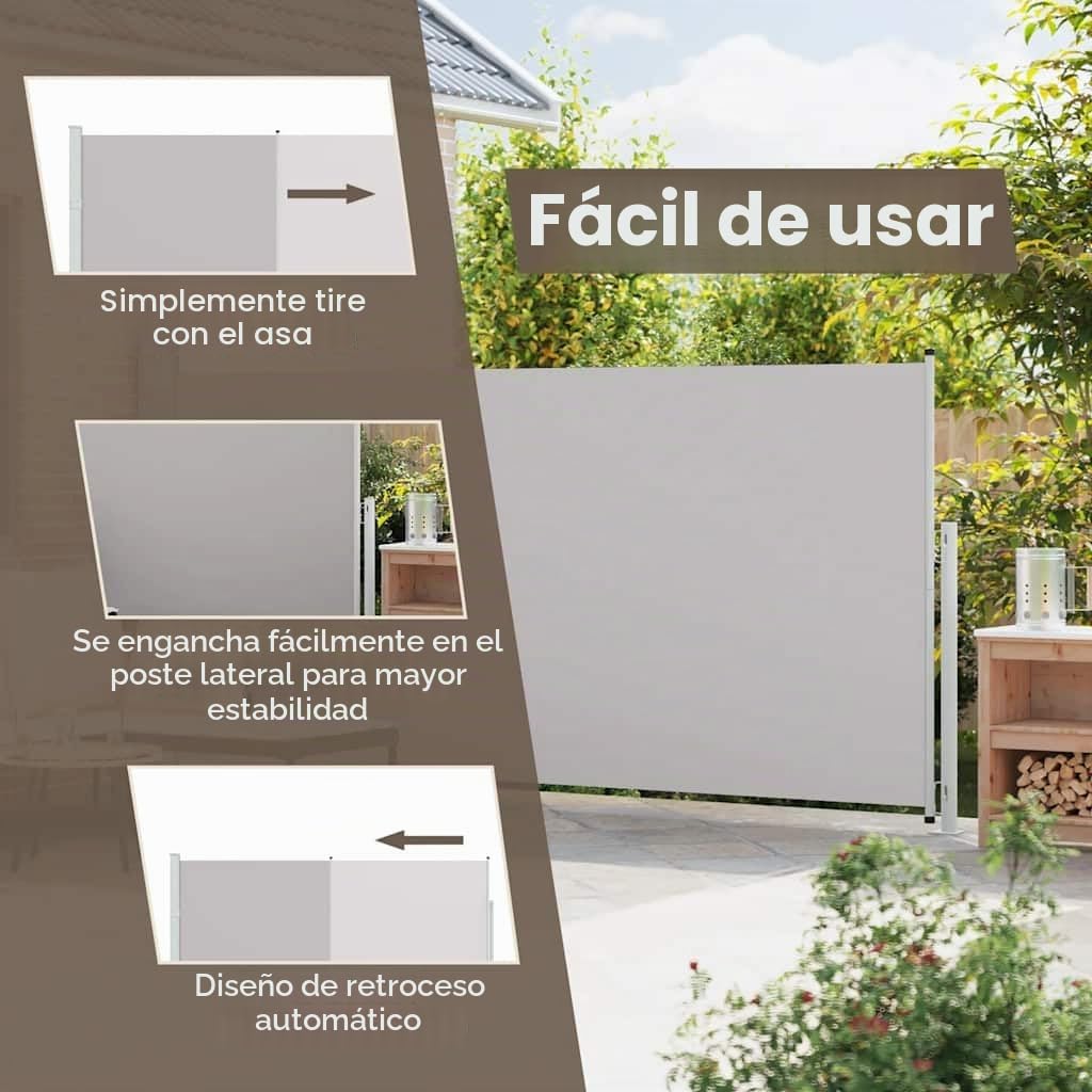 vidaXL Toldo Lateral Retráctil de Jardín Patio Separador Terraza Balcón Pantalla Solar Viento Enrollable Retroceso Automático Gris 180x500cm