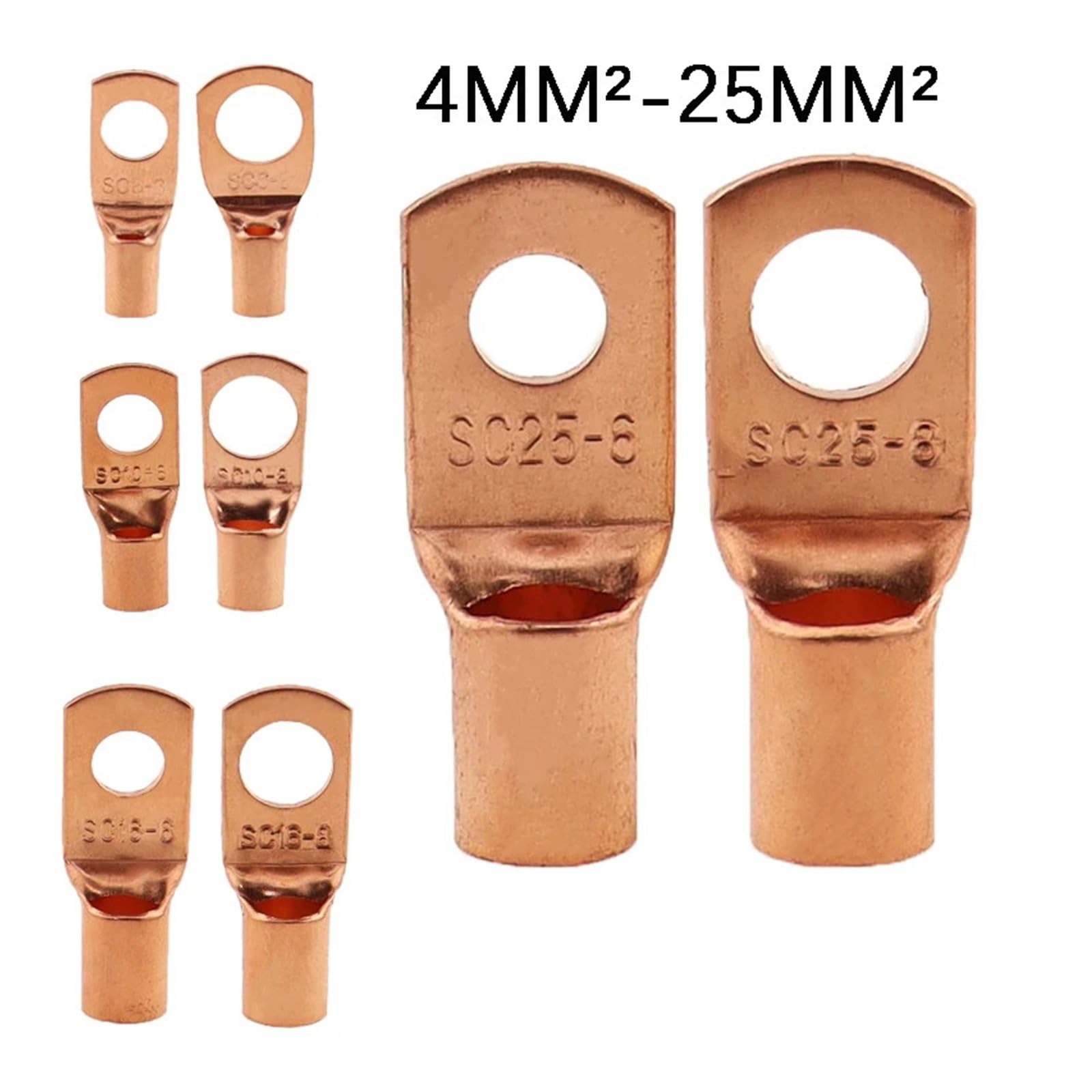 Conector de cable con anillo aislado, Conectores de cable de anillo de cobre, terminales de crimpado eléctrico, 10/25/50/100 piezas, múltiples especificaciones(100pcs,SC25-8)