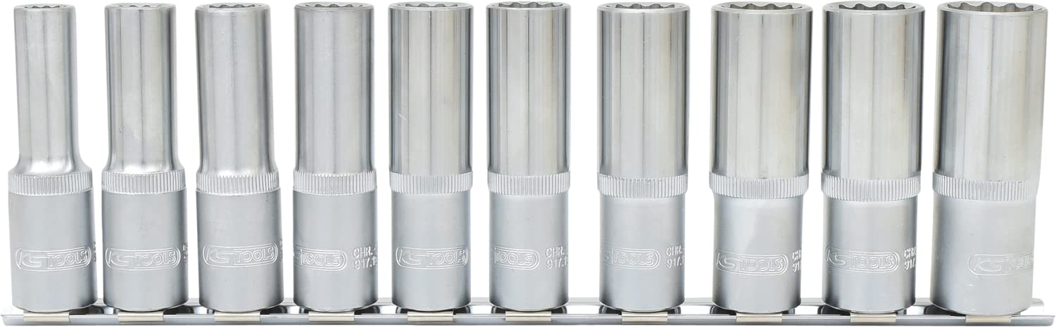 KS Tools 917.1750 Serie di Bussole Poligonali, Lunghe, 10 Pezzi, 10-21 mm, 1/2"