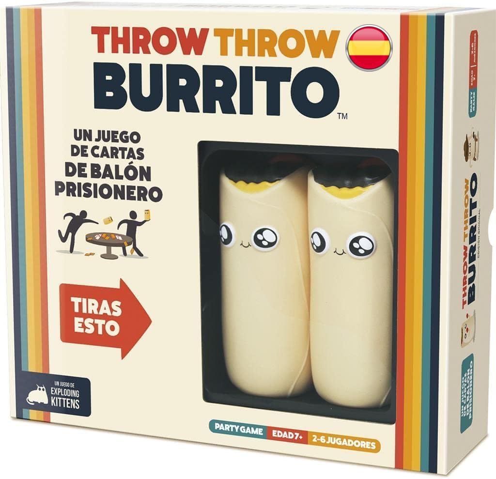 Exploding Kittens Throw Throw Burrito Board Game, Spanish Language, 2-6 Players, Ages 8+