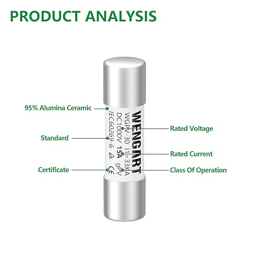 Miniatura 6 de Fusibles Solares Wengart WGPV-30, CC1000V 15Amp, 10x38mm, I133kA, Fusibles Fotovoltaicos Rápidos para Aplicaciones Fotovoltaicas Solares, 10 piezas