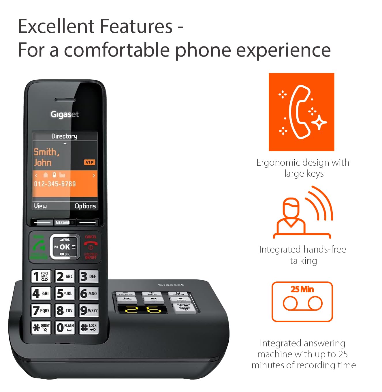 Gigaset Comfort 552A Duo - 2 Cordless Phones - Answering Machine - Made in Germany - Elegant Design - Hands-Free Mode - Comfort Call Protection - Big Phone Book, Titanium-Black — Amazon image 4
