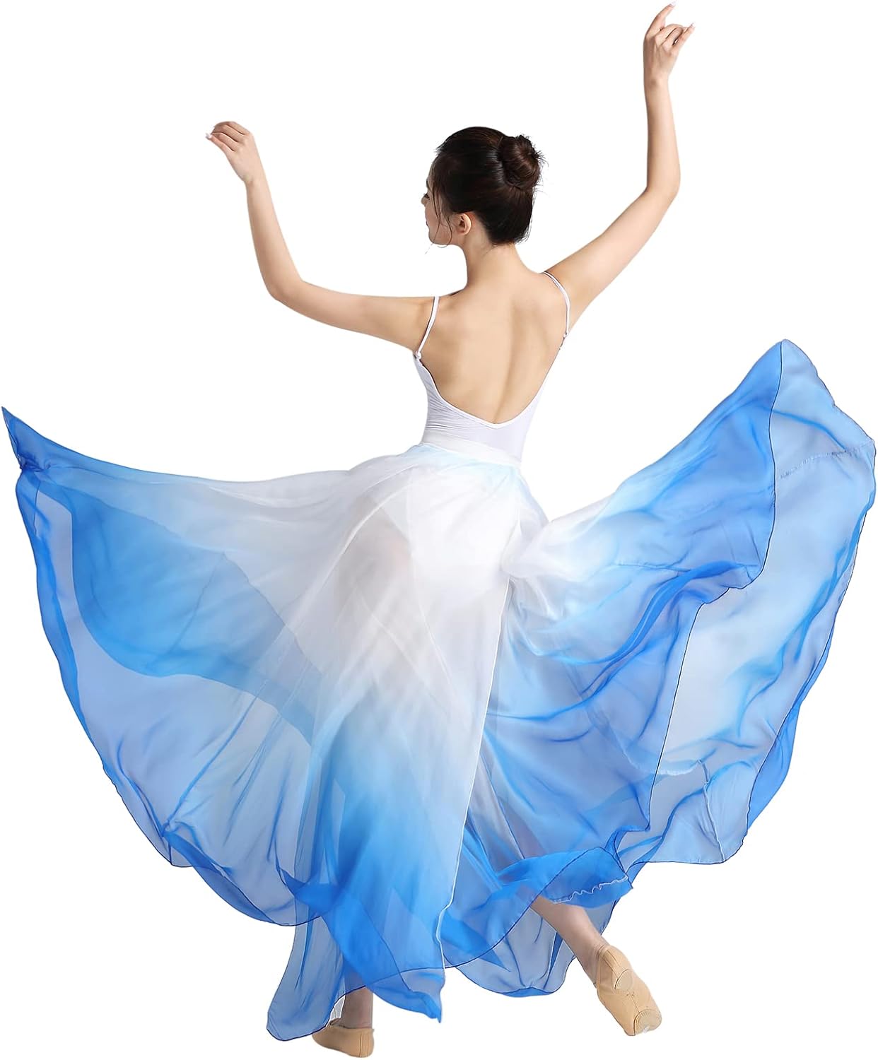 Z&X Women's Lyrical Dance Skirt Gradient Color Chiffon Long Swing Sheer Wrap Skirts for Modern Ballet Performance