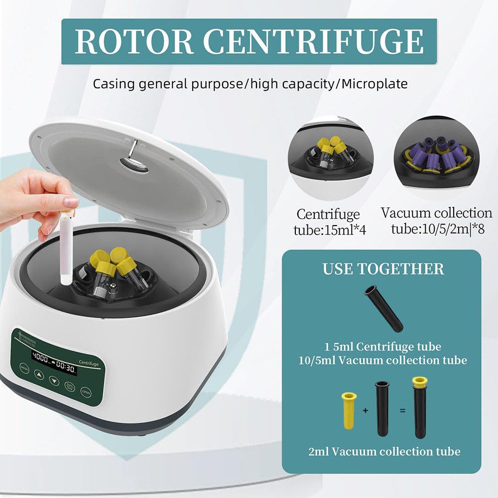 Centrifuga da Laboratorio, per 8 Provette per Prelievo di Sangue da 2/5/10 Ml, 4 Provette per Centrifuga da 15 Ml, Timer da 30 S a 59 Min, velocità Regolabile, per Esperimenti LC-400PRO