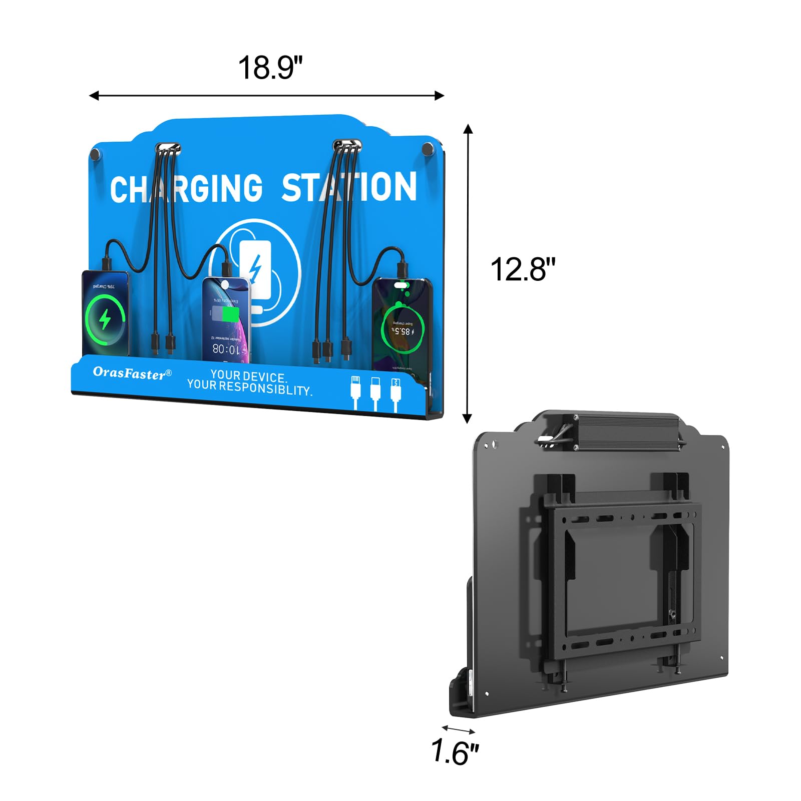Estación de carga de teléfono celular montada en la pared | Carga hasta 8 dispositivos | Compatible con Apple iPhone, Smartphone, Tabletas | Ideal para aeropuerto, hotel y centros comerciales