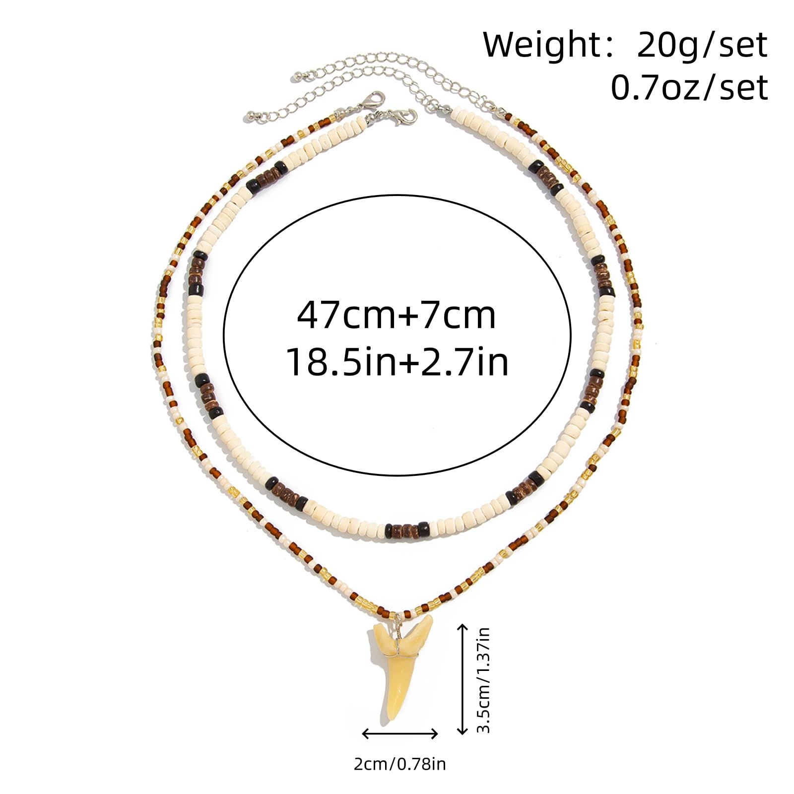 Collana con Conchiglia Puka per Uomo Collana con Dente di squalo stratificato Ciprea Collane con Perline in Legno Marrone Nero Collane con Conchiglie di Cocco Regalo di Gioielli da Spiaggia Estiva