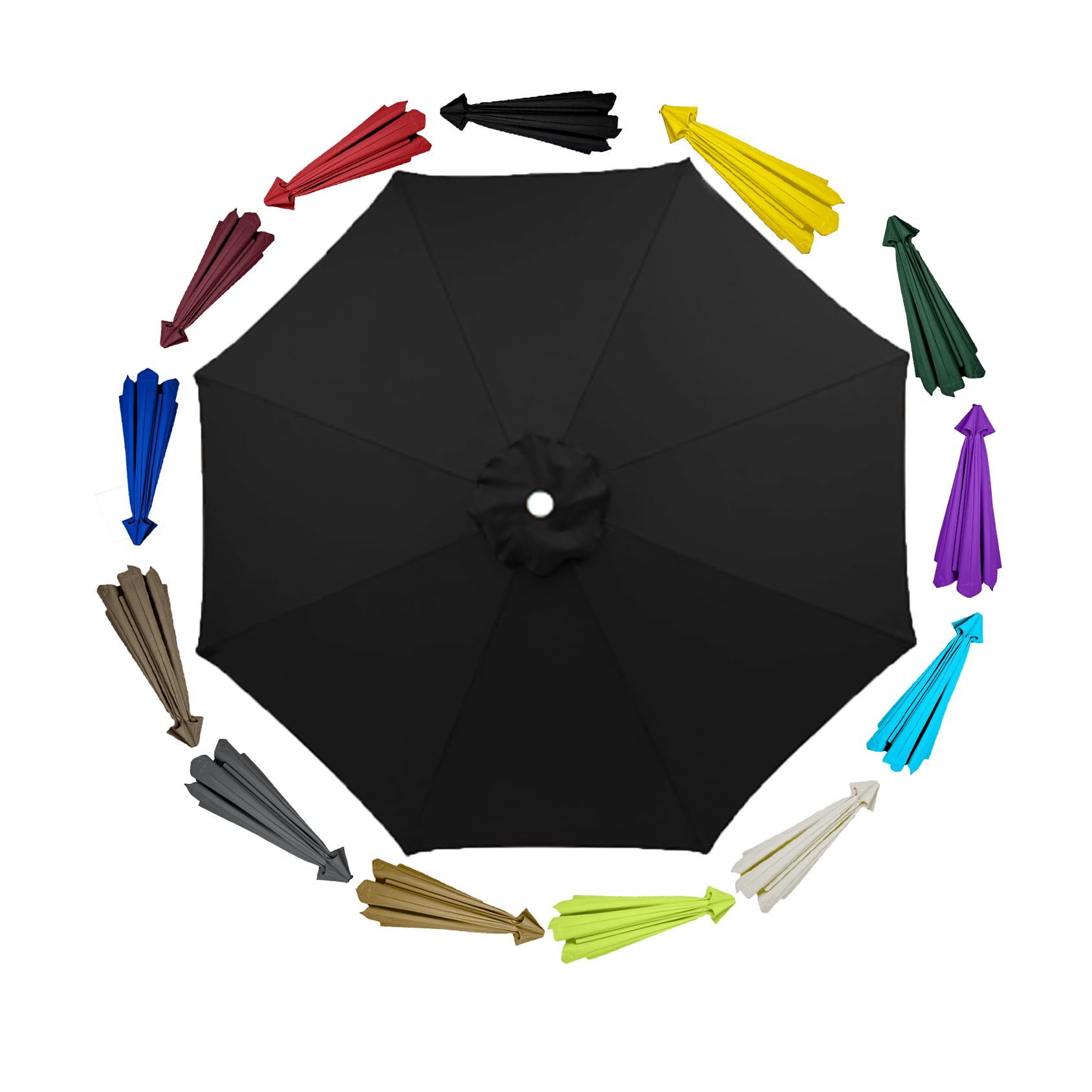 Replacement Parasol Canopy 6/8 arms 2.3m, for Outdoor Parasol, Large Garden Umbrella, UV Resistant(8arm-Black)
