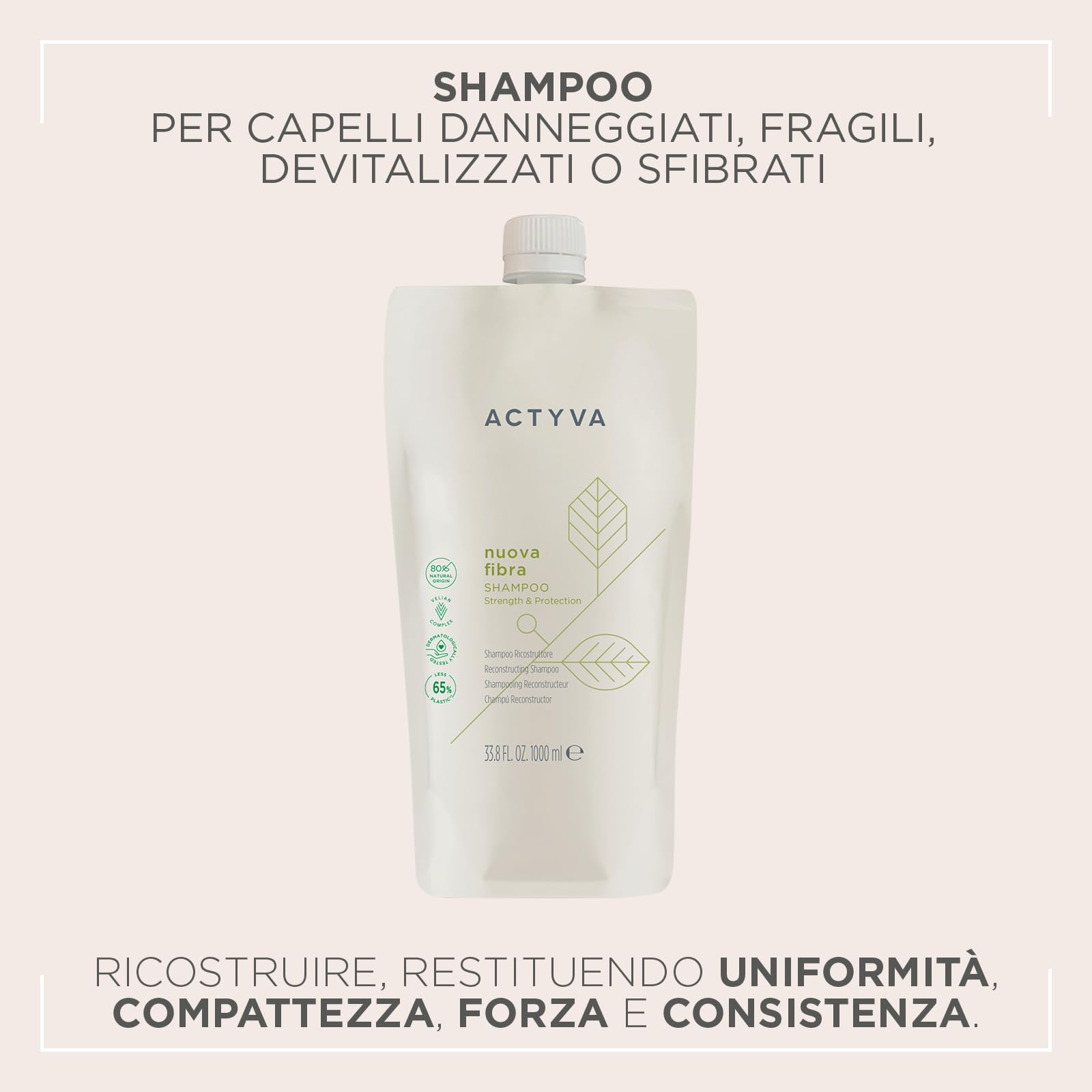 Actyva - Nouvelle fibre de shampooing, à action restructurante pour cheveux défibrés ou endommagés à l'amarante et à l'algue rouge - 1000 ml