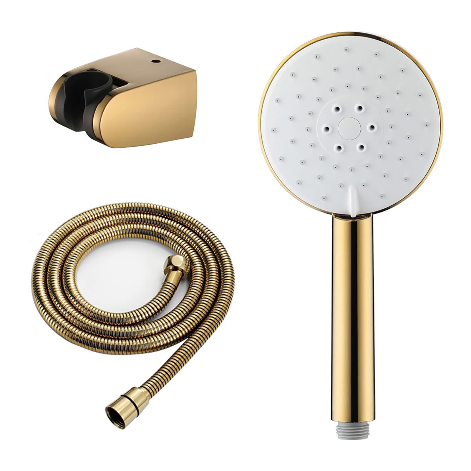 Alcachofa Ducha Alta Presión 3 Modos, ABS Antical Alcachofa de Ducha de Mano con Manguera 1.5M, Soporte, G1/2 Ajuste Universal Oro Duchas de Baño Alcachofa, Fácil de Instalar