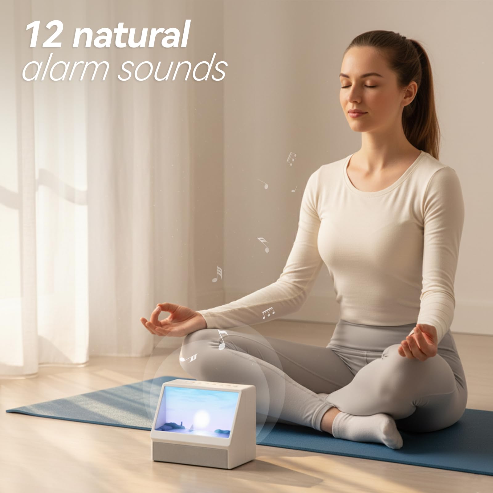 Lichtwecker Tageslichtwecker mit Fernbedienung, Bluetooth Wake Up Light Sonnenaufgang, Digital Weißes Rauschen Soundmaschine mit 6 beruhigende Klänge in 5 Helligkeit, 10 farbige Licht