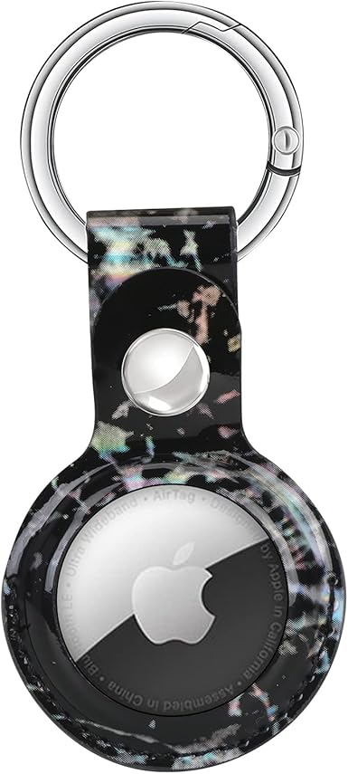 www leather case for airtag phone finder anti scratch protective lightweight sleeve skin cover airtags holder with anti lost keychain marble black