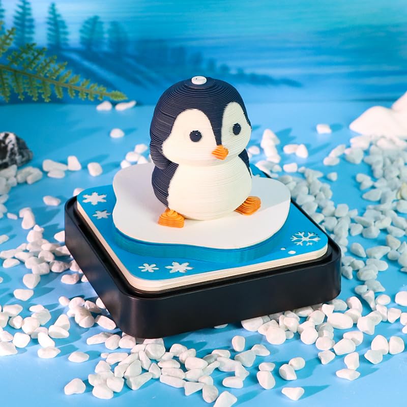 Image of 3D Time Piece Calendar 2025 DIY Calendar 3D Art Calendar 2025 Timepiece Calendar Earth 3D Memo Pad Paper Carving Art With LED Lights for Desktop Decor (penguin)