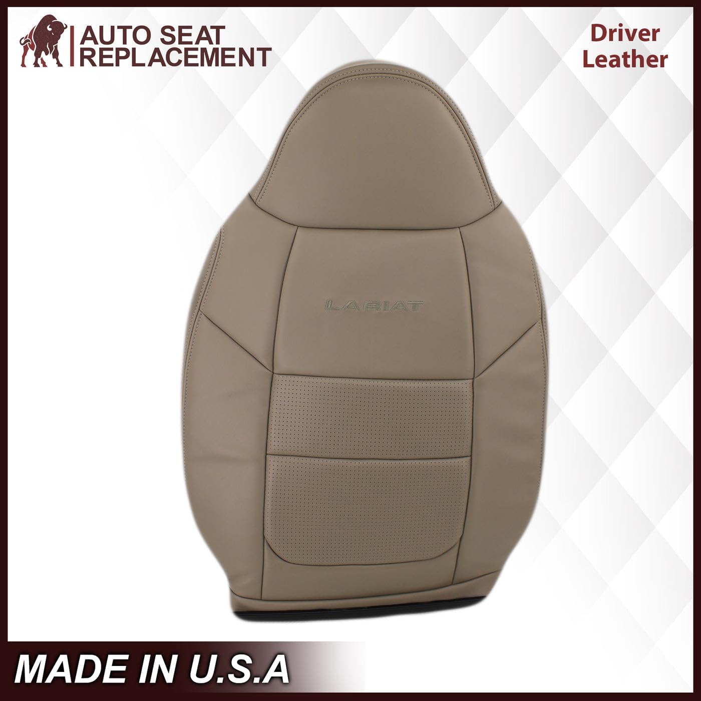 Auto Seat Replacement, Compatible with 2001 Ford F250 F350 Lariat Super Duty Perforated Crew Cab Replacement Seat Covers in Genuine Cowhide Leather (Parchment Tan, Front Covers (2 Bottom + 2 Top))