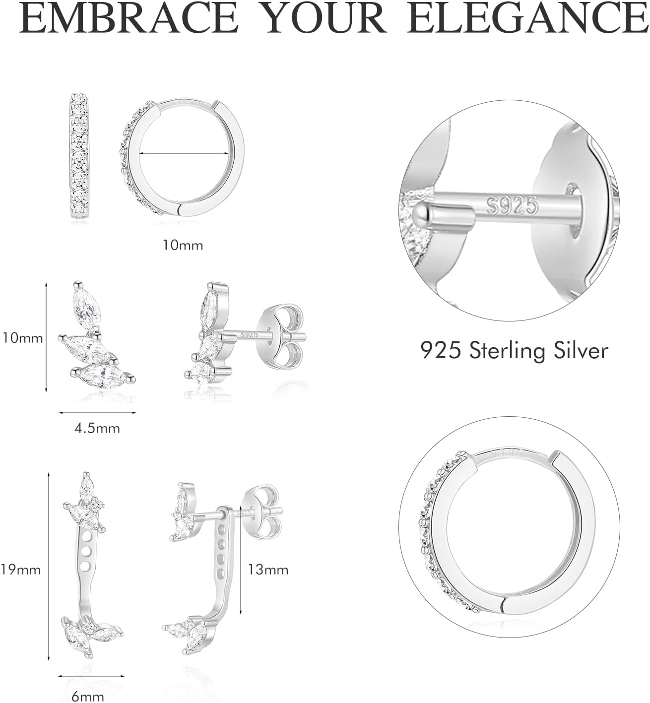 GEORGE · SMITH Sterling silver Earrings Set for Women, 14K gold plated Earrings Girls, 3 Pairs Earrings Set Hypoallergenic for Multiple Piercing - Image 6