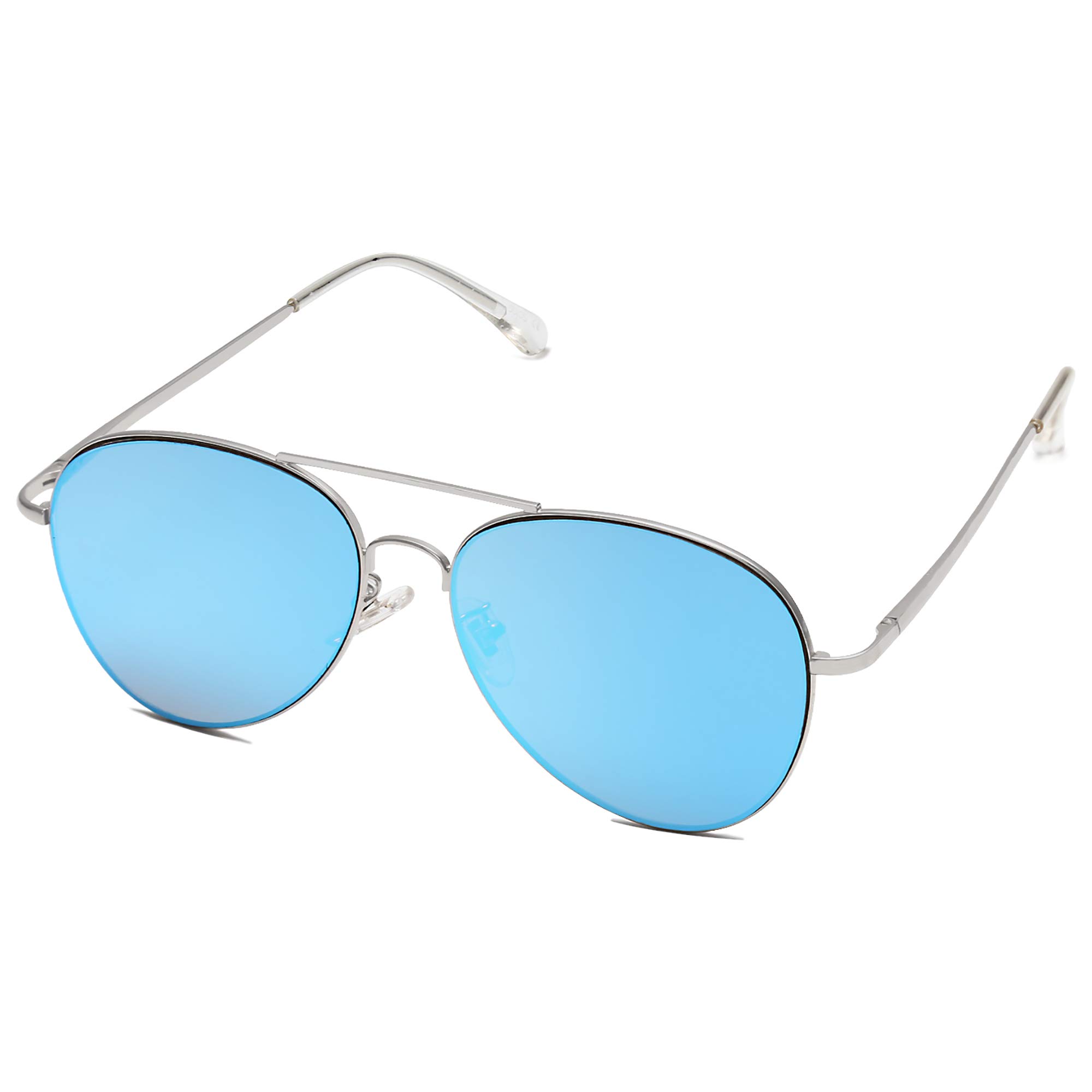 SOJOS Classic Sunglasses for Women Men Metal Frame Spring Hinges SJ1030 Silver/Blue, M