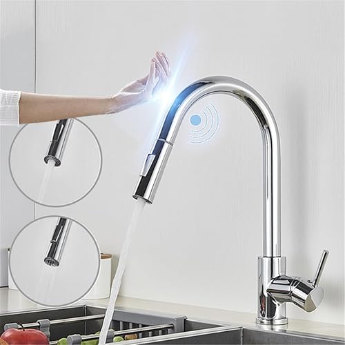 Miniatura 8 de Negro Sensor Grifos de Cocina Acero Inoxidable Inducción Extraer Grifo Mezclado Solo Manija Control Táctil 360 Rotación Grifo