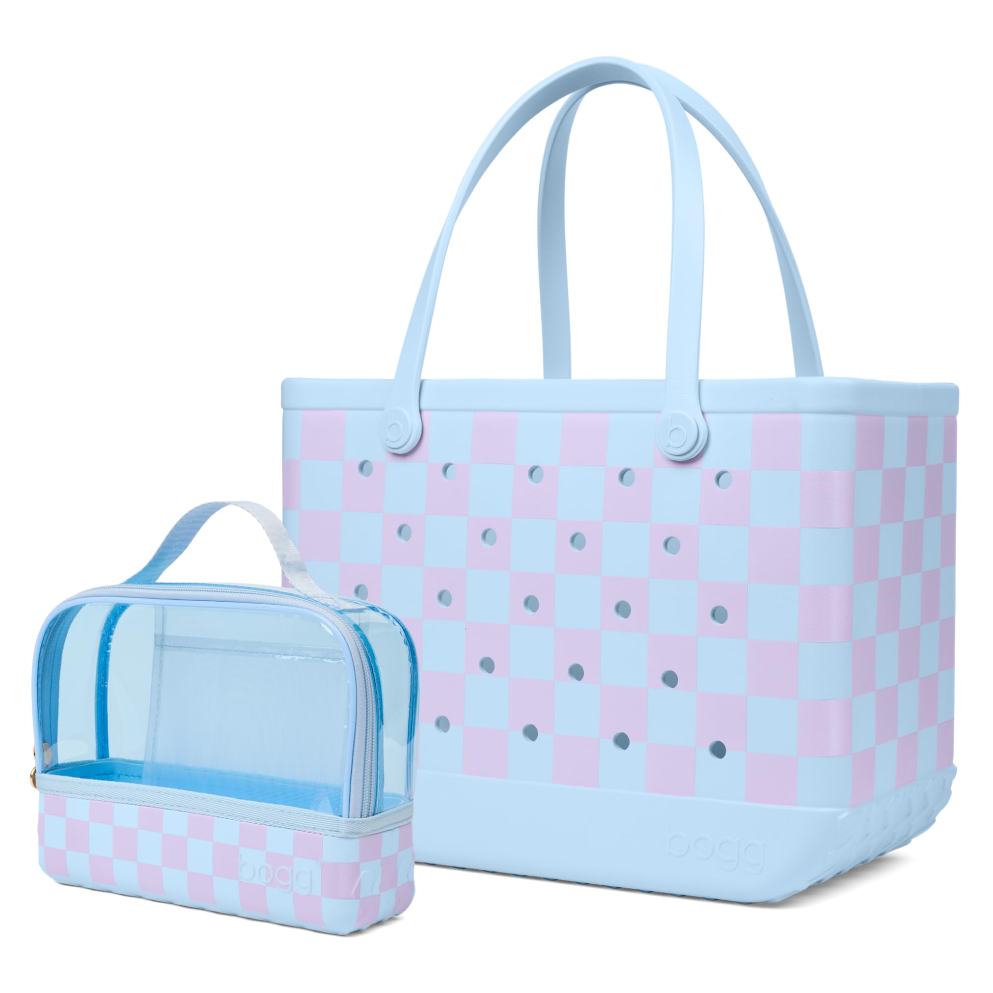 BOGG BAG Bundle – Original, Large Tote 19” x 9” x 14” + Boggs N’ Ends Travel Organizer Pouch 9” x 3” x 7” – Beach, Pool, Boat, Work, Sports (Checker Out)