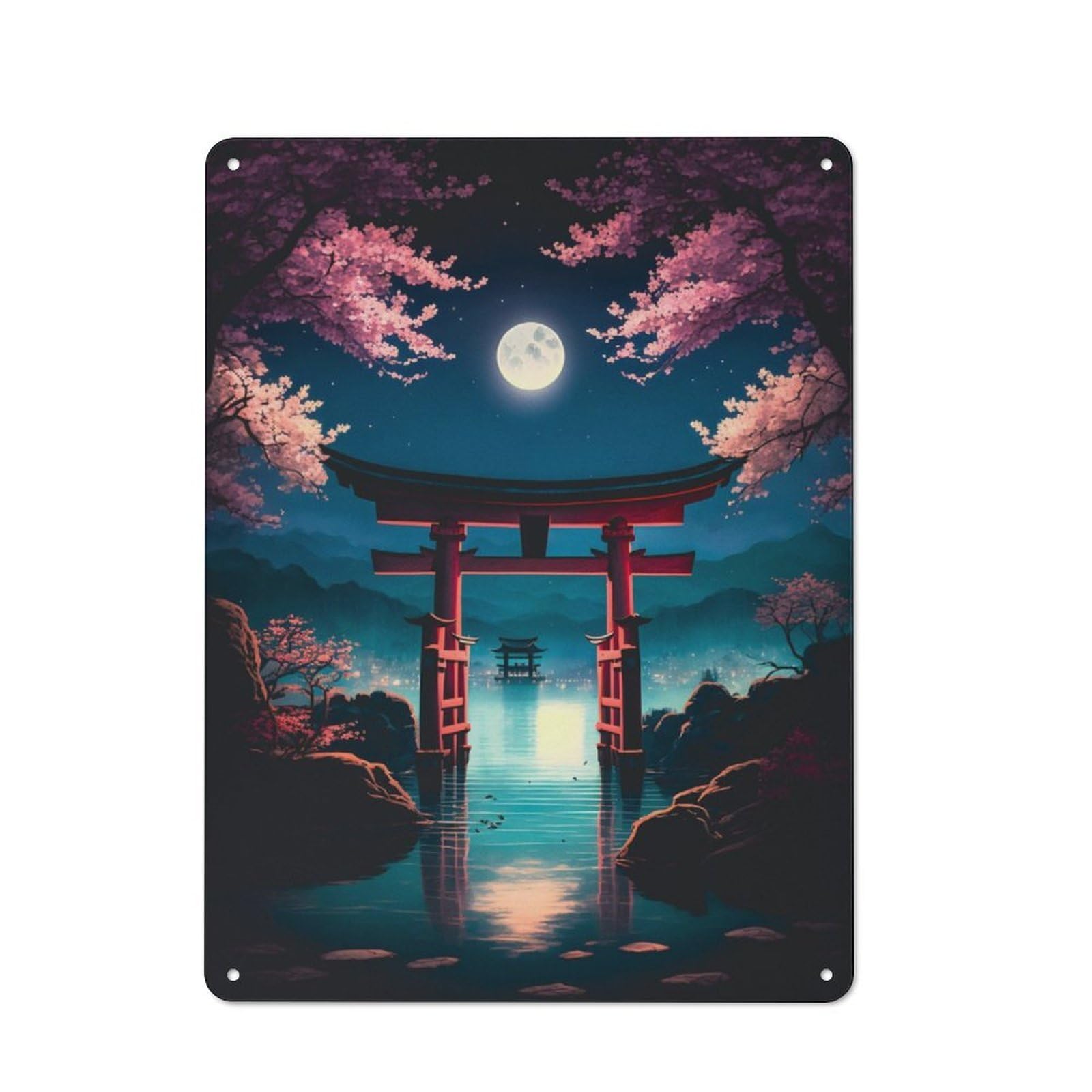 Junmoney Japanese Torii Gate Lake Vintage Tin Sign 40X30cm For Guest Room Or Hallway, Suited To Home Decor Collectors