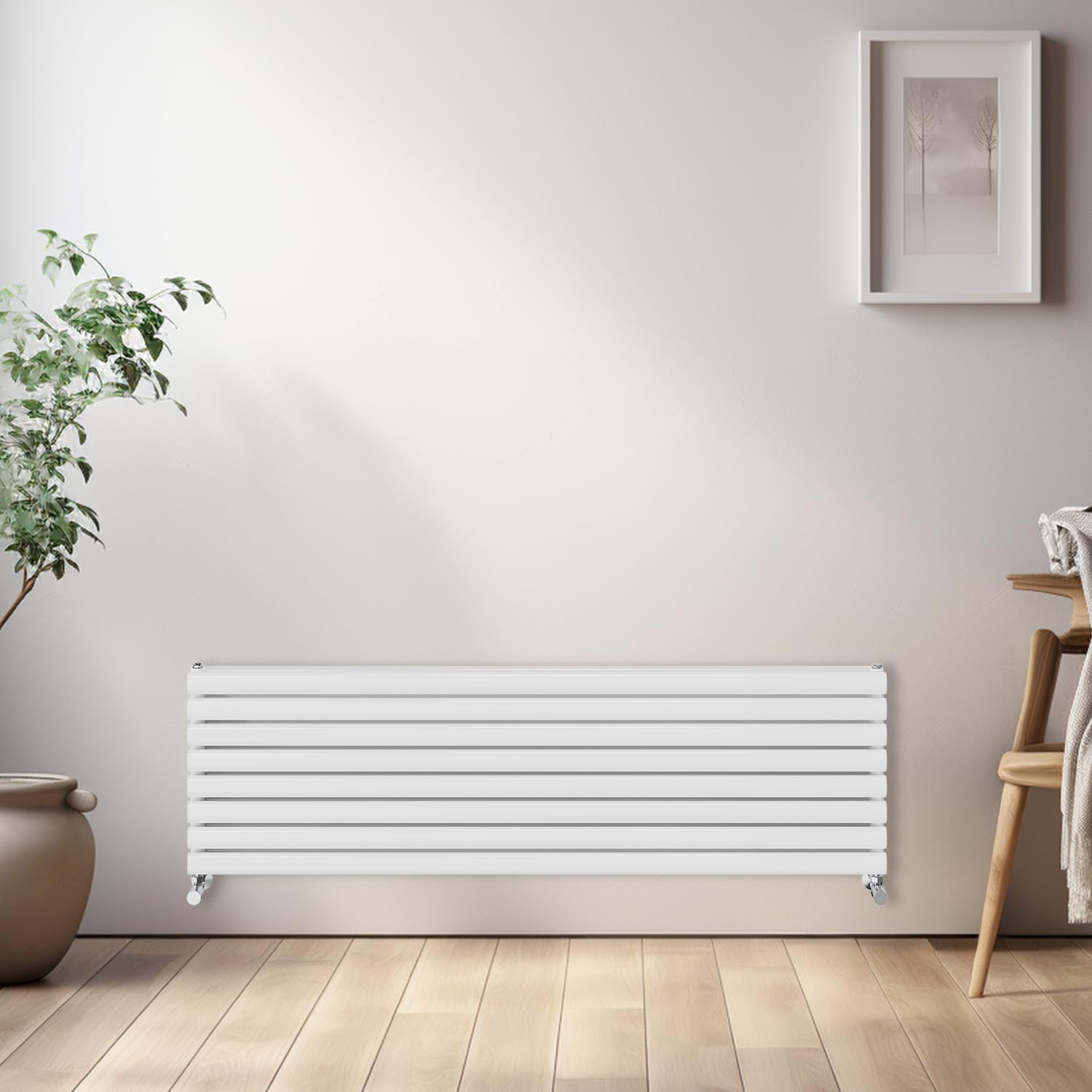 NRG Horizontal Oval Radiator Bathroom Central Heating Double Column Designer Radiators 1600x472mm - White