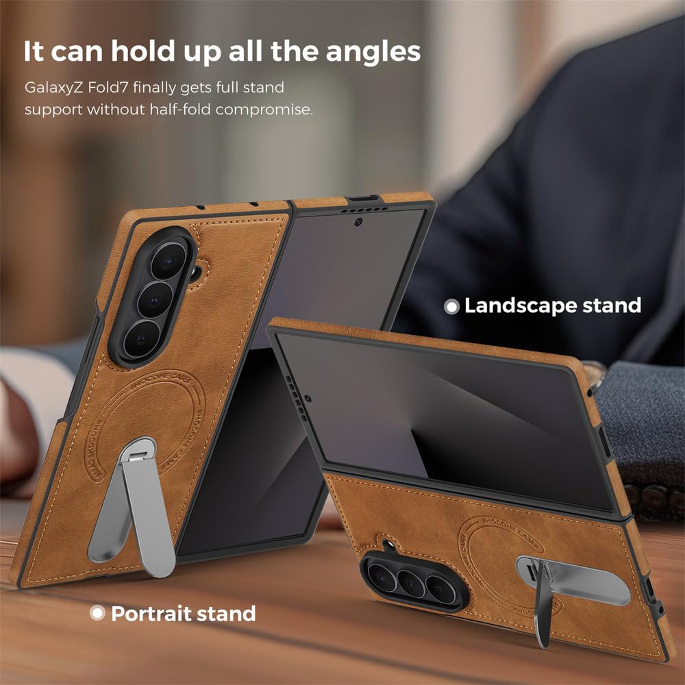 Cover per telefono in pelle magnetica con ricarica wireless per Samsung Galaxy Z Fold 8 Ultra 7 6 5 4 3, antiurto, con supporto integrato, colore arancione, per Samsung Galaxy Z Fold 5