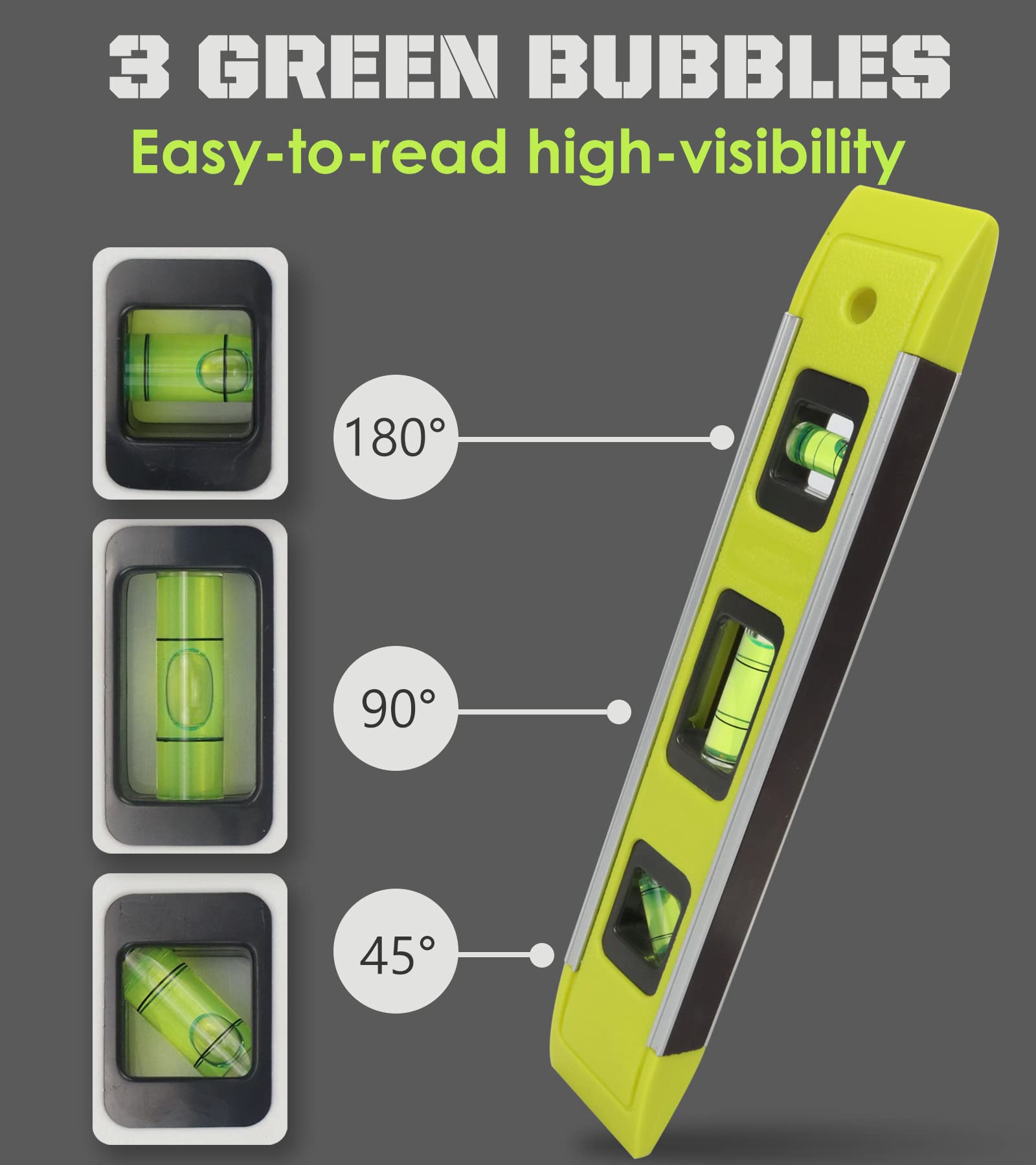 DIFFLIFE Level & Tool Magnetic Aluminum Reinforced Torpedo Level, 9