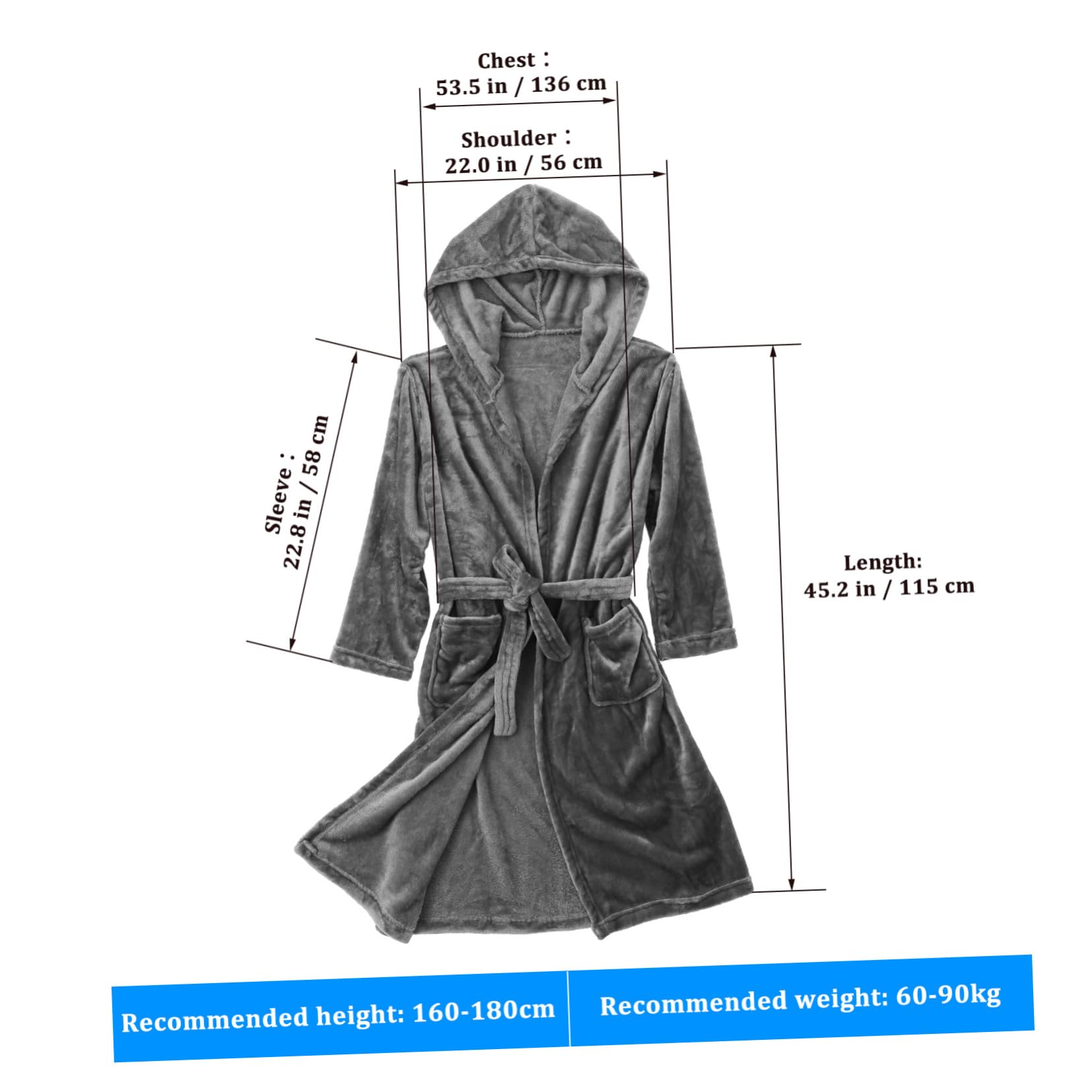 Beavorty Peignoir de Bain Homme Long à Capuche Polyester et Confortable Sortie de Bain et Facile Entretien avec Poches Robe de Chambre Polyvalente pour Spa et Détente
