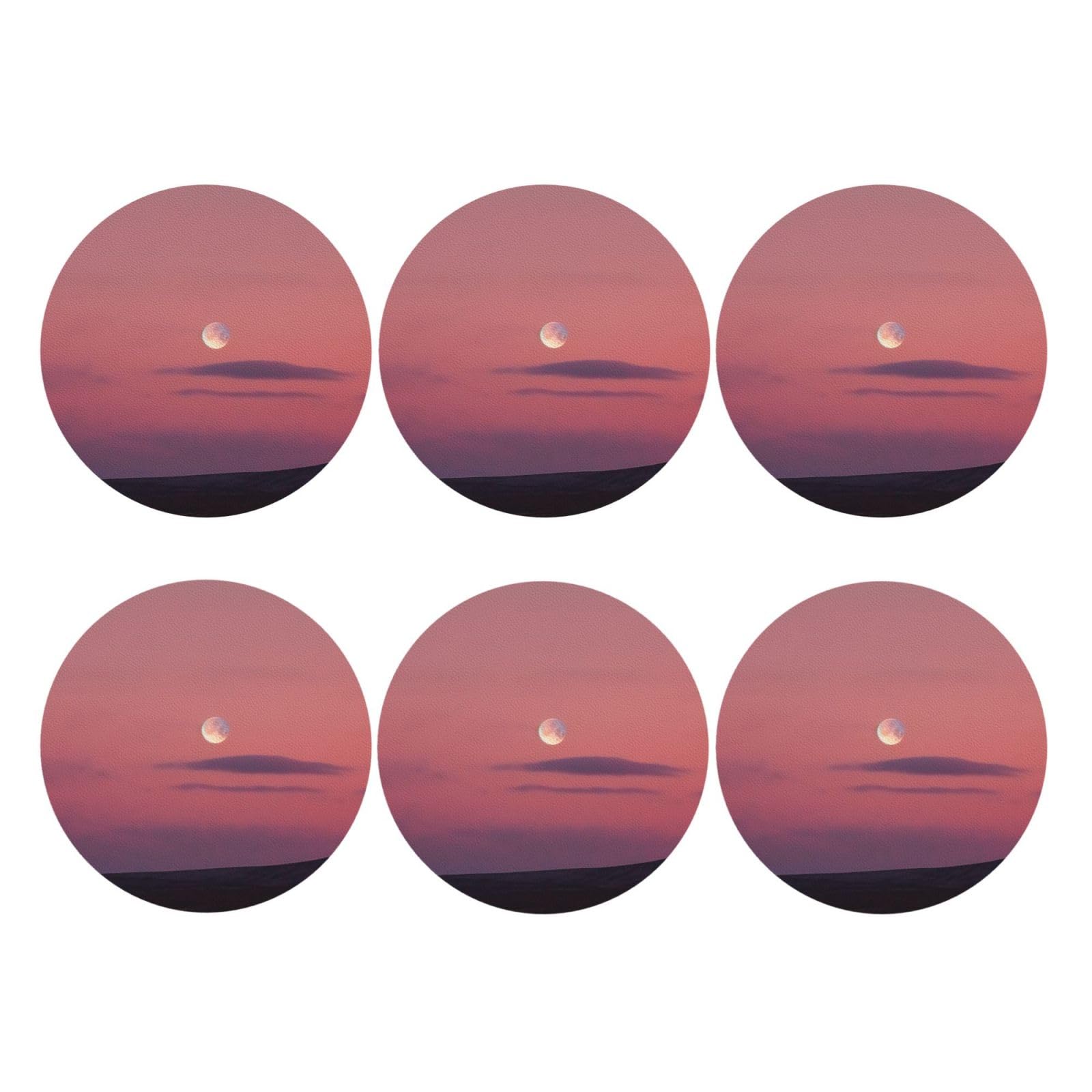 6pcs Leather Coasters for Drinks, Sky and Moon Drink Coasters for Tabletop Protection, 4" Cup Coasters for Coffee Table Decor, Non-Slip Drinking Cup Mat for Hot Or Cold Drink