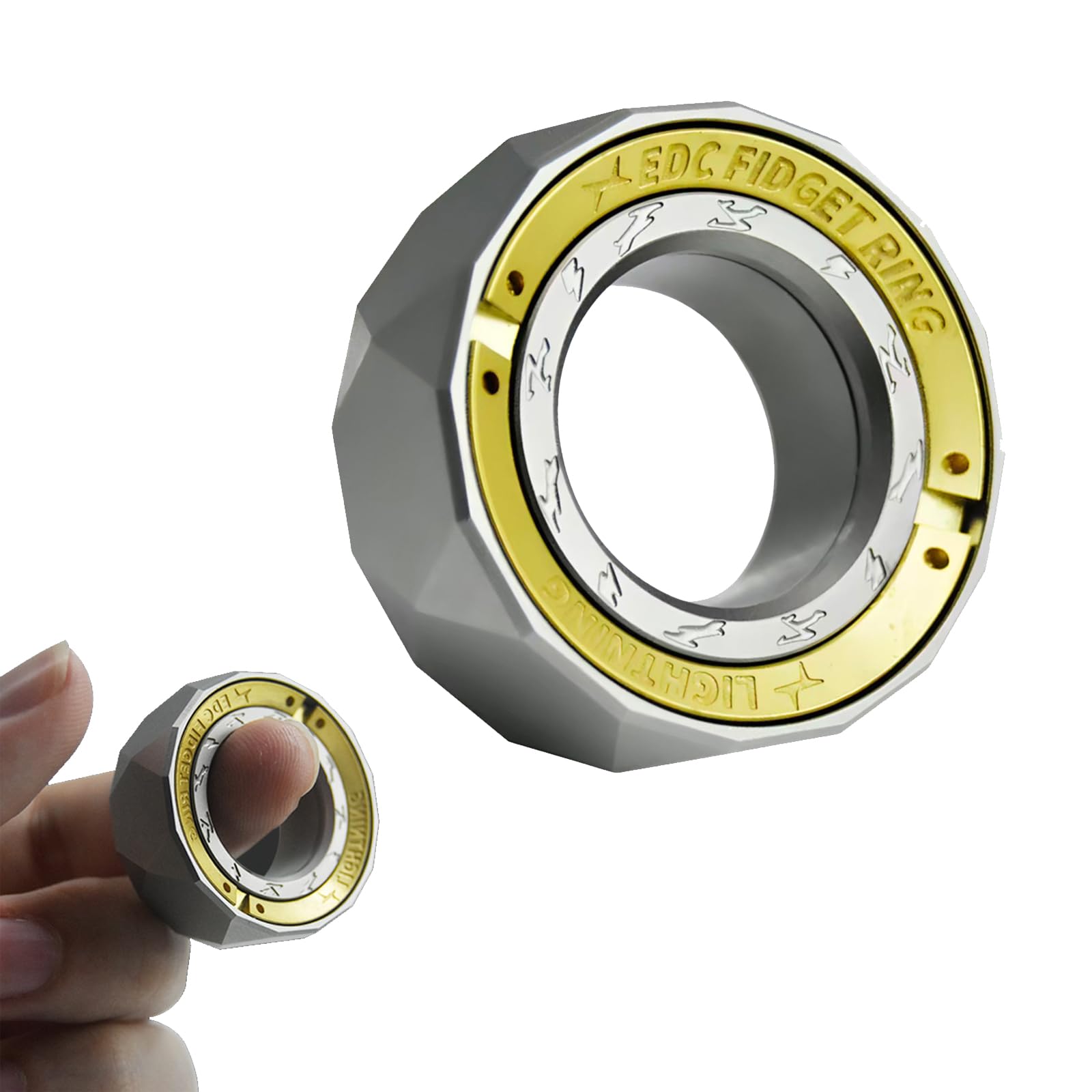 Buffcy Sound & Silent Fidget Ring, Lightning Fidget Spinner for Adults, Metal EDC Fidget Toys for Stress Relief, Fidget Slider for Anxiety, Focus, ADHD, Gifts for Adults (Matte Silver)